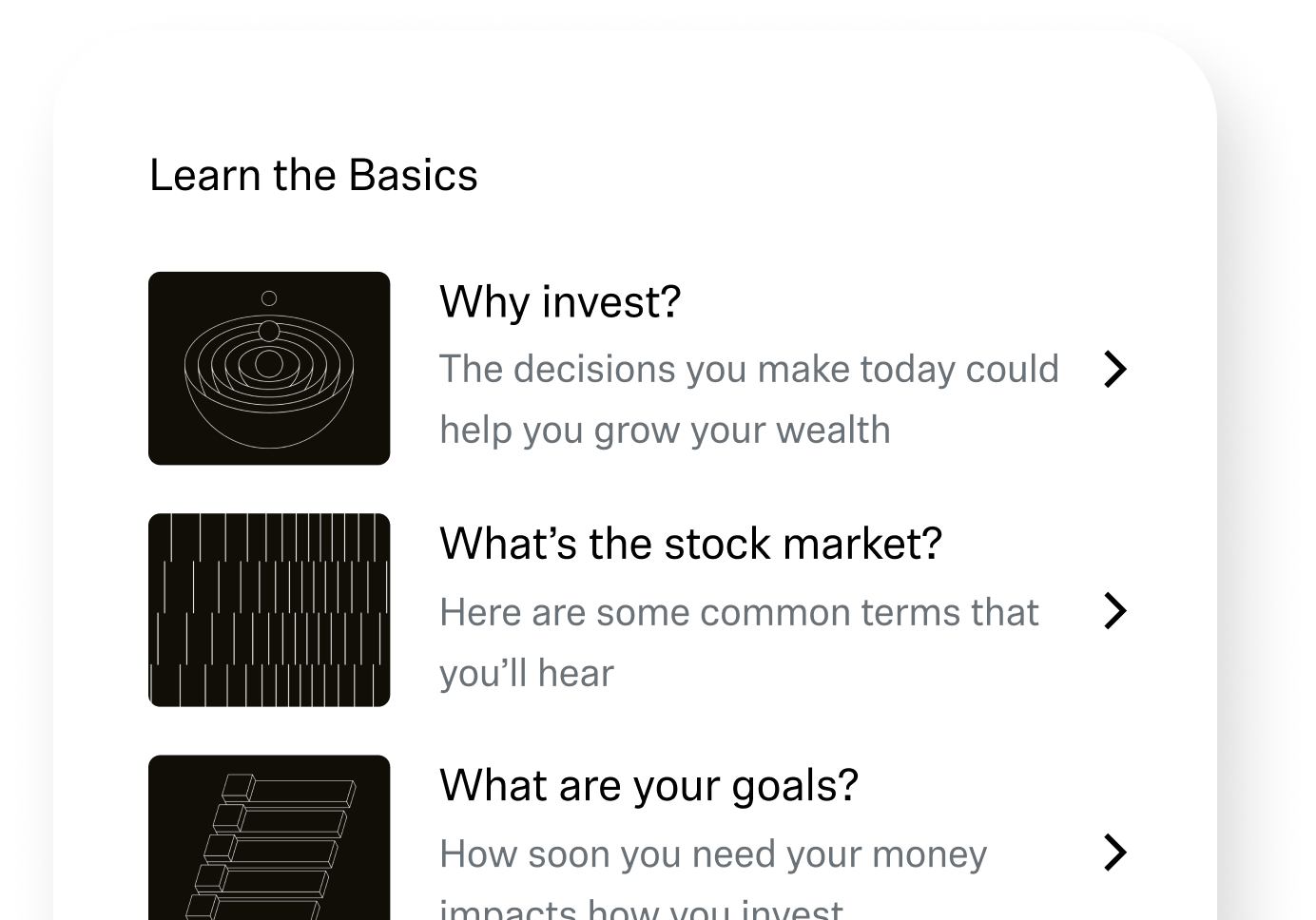 Robinhood learning feed on a phone